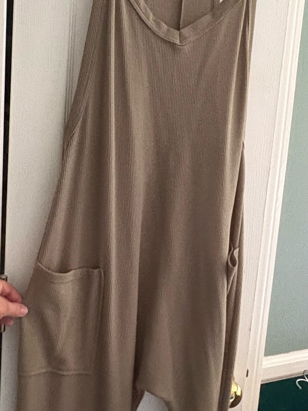 Ces Femme Sleeveless Ribbed Jumpsuit in Taupe Beige